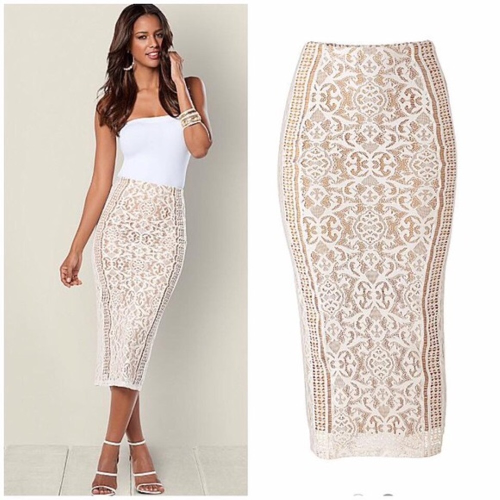 NWOT Venus White Lace Midi Skirt